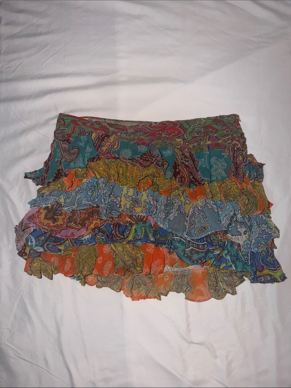 ZARA Colorful Paisley Patchwork Ruffle Mini Skirt, size medium - Picture 6 of 16
